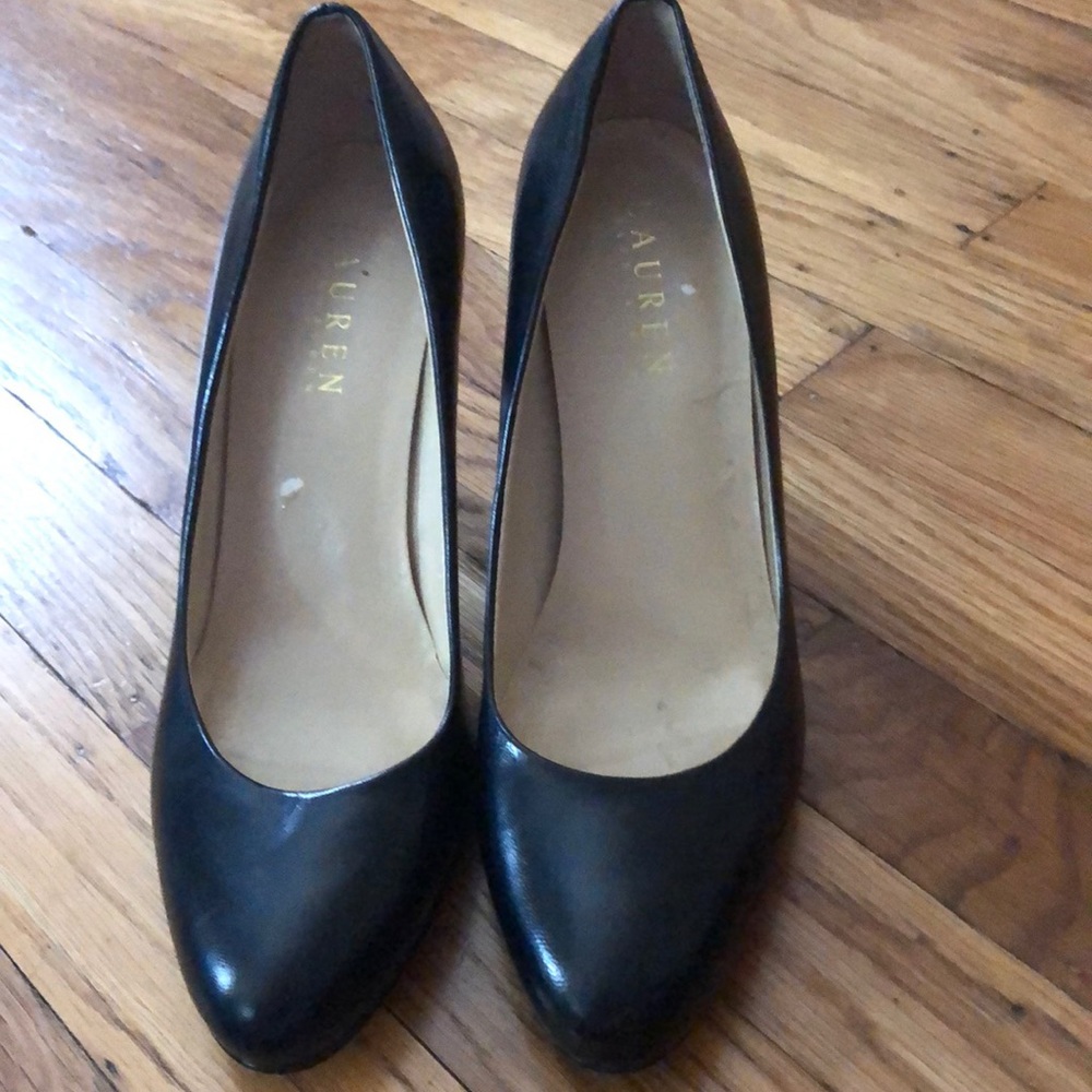 Black leather heels.